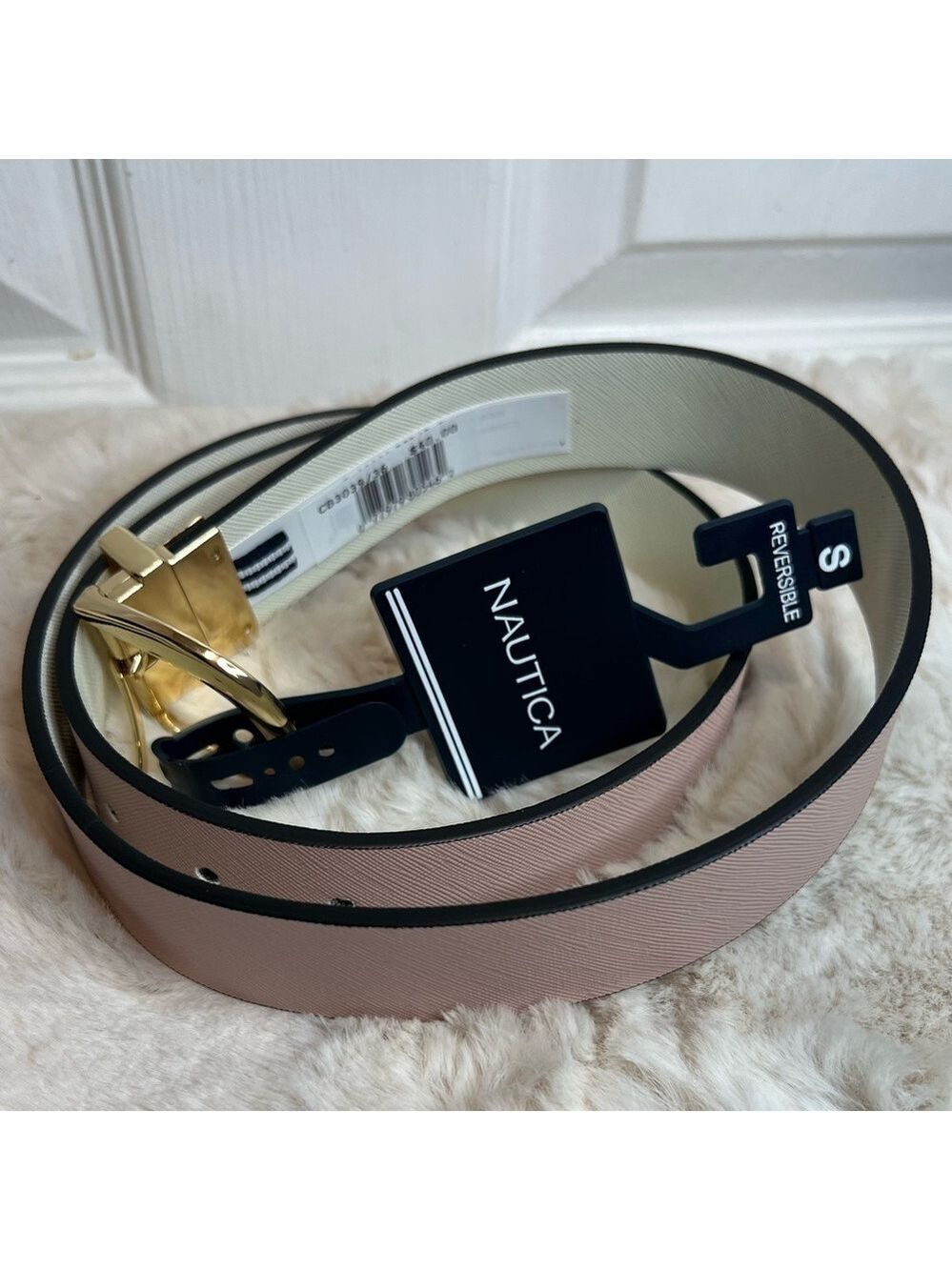 NAUTICA REVERSIBLE DESIGNER LADIES BELT BLUSH/WHITE SMALL NEW